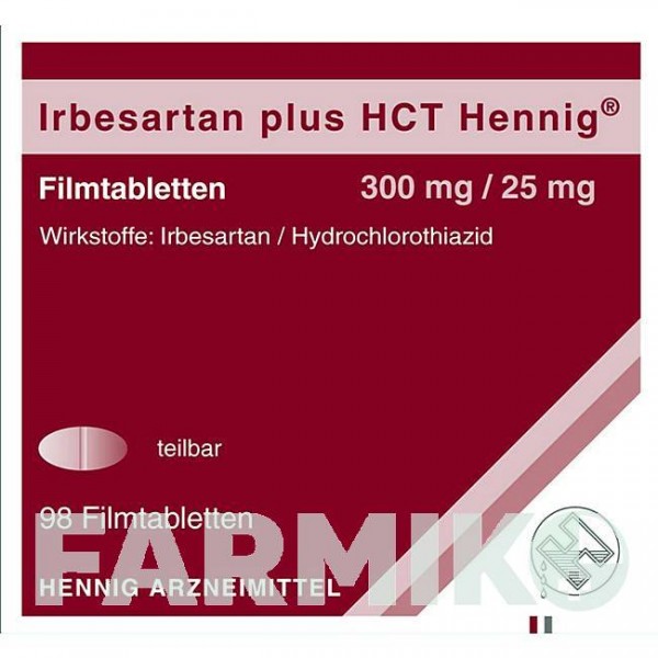 ІРБЕСАРТАН (IRBESARTAN) 300 мг/25 мг таблетки 98 шт - Ірбесартан, Гідрохлоротіазид HENNIG