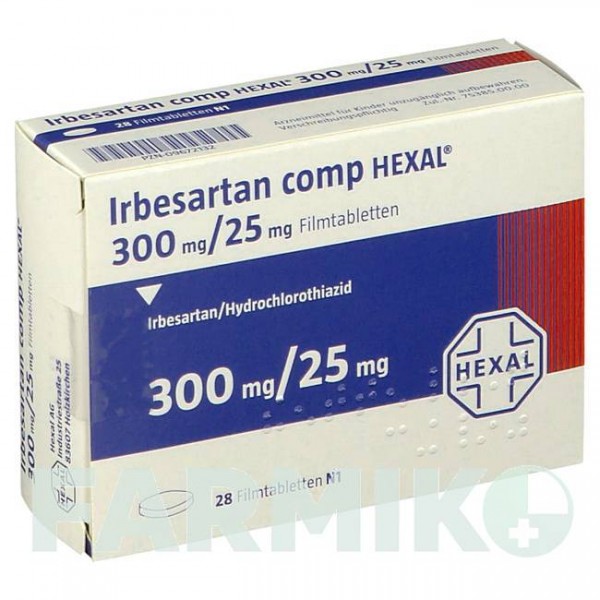 ІРБЕСАРТАН (IRBESARTAN) 300 мг/25 мг таблетки 28 шт - Ірбесартан, Гідрохлоротіазид HEXAL