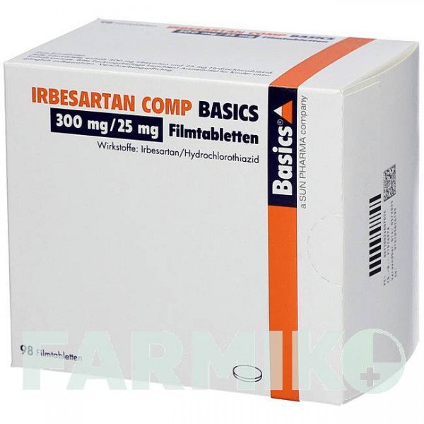 ИРБЕСАРТАН КОМП (IRBESARTAN COMP) 300 мг/25 мг таблетки 98 шт - Ирбесартан, Гидрохлоротиазид BASICS