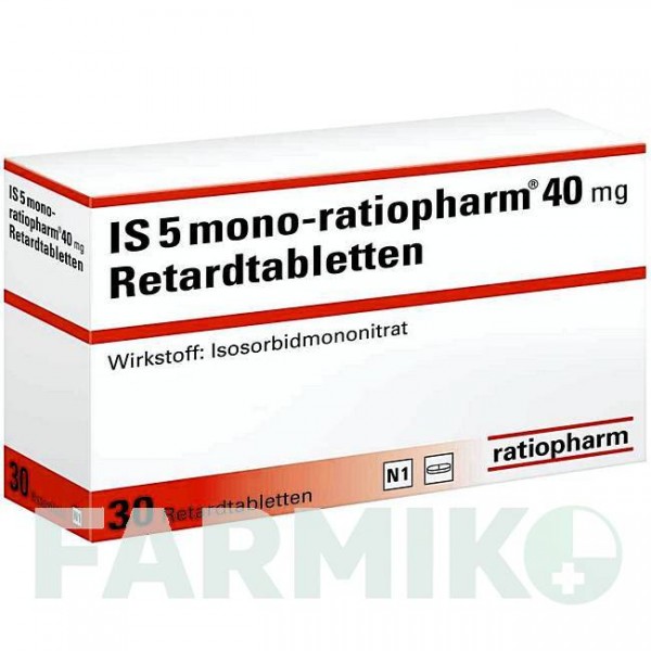ІЗ 5 МОНО (IS 5 MONO) 40 мг таблетки 30 шт - Ізосорбіду мононітрат RATIOPHARM