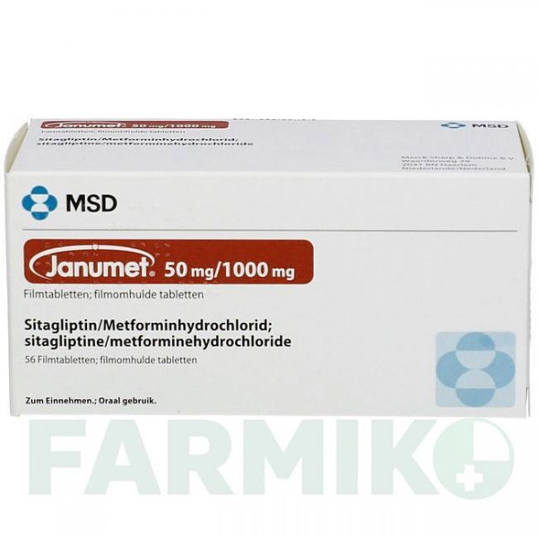 ЯНУМЕТ (JANUMET) 50 мг/1000 мг таблетки 56 шт - Метформин, Ситаглиптин MSD