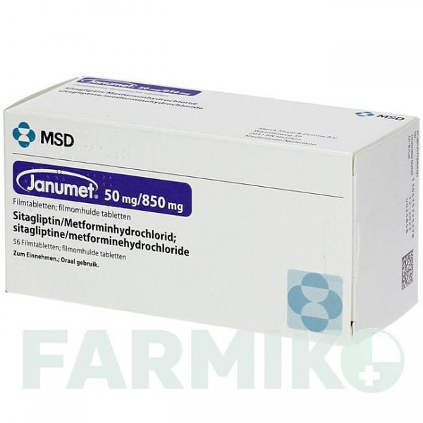 ЯНУМЕТ (JANUMET) 50 мг/850 мг таблетки 56 шт - Метформин, Ситаглиптин MSD