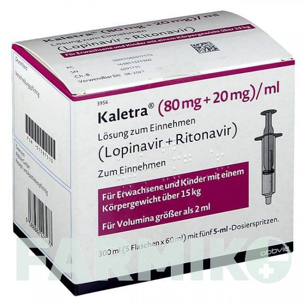 КАЛЕТРА (KALETRA) 80 мг + 20 мг/мл раствор 2x60 мл - Лопинавир, Ритонавир ABBVIE
