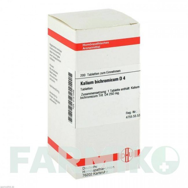 КАЛІУМ БІХРОМІКУМ (KALIUM BICHROMICUM) D 4 таблетки 200 шт - Гомеопатія DHU