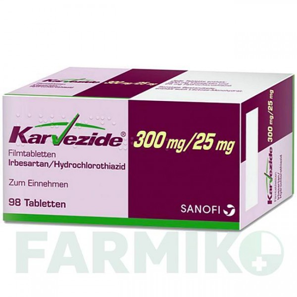 КАРВЕЗИД (KARVEZIDE) 300 мг/25 мг таблетки 98 шт - Ірбесартан, Гідрохлоротіазид SANOFI