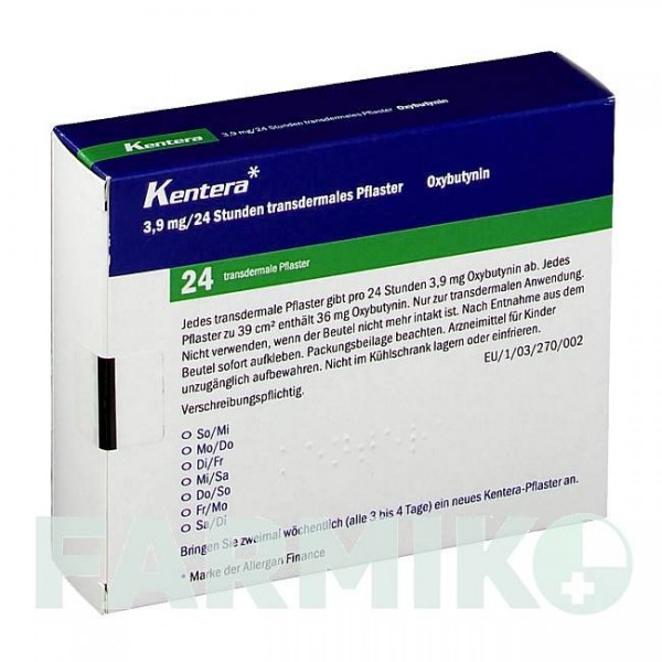 КЕНТЕРА (KENTERA) 3,9 мг/24 ч пластырь 8 шт - Оксибутинин EMRA-MED