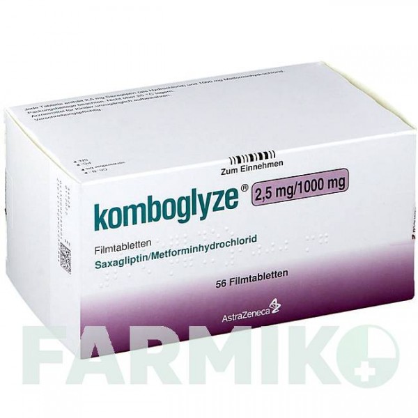 КОМБОГЛИЗ (KOMBOGLYZE) 2,5 мг/1000 мг таблетки 56 шт - Метформин, Саксаглиптин ASTRAZENECA