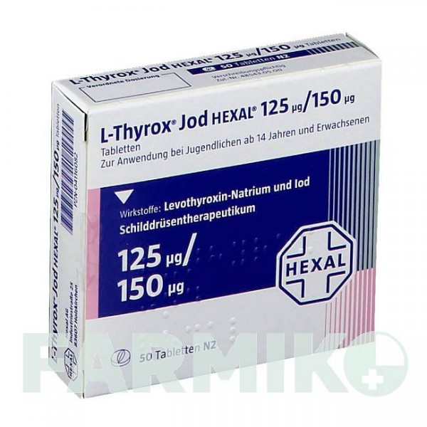 Л ТИРОКС (L THYROX) 125/150 таблетки 50 шт - Левотироксин, Йодид калію HEXAL