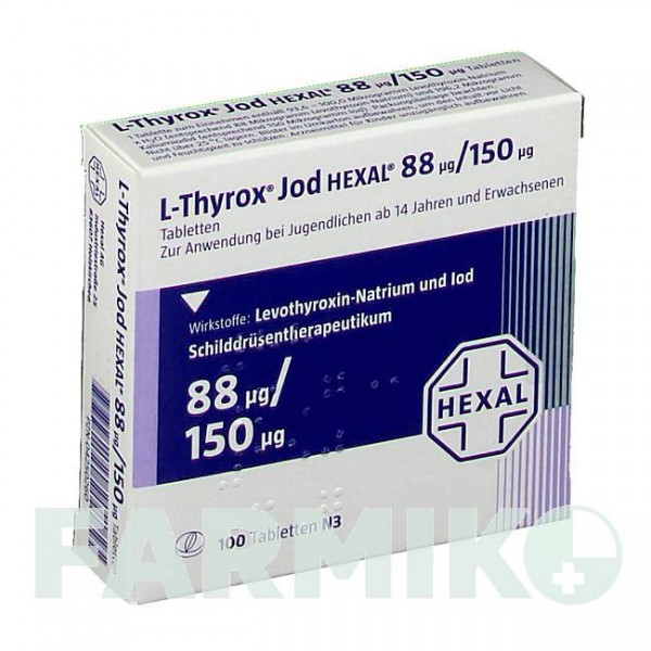 Л ТИРОКС (L THYROX) 88/150 таблетки 100 шт - Левотироксин, Йодид калію HEXAL