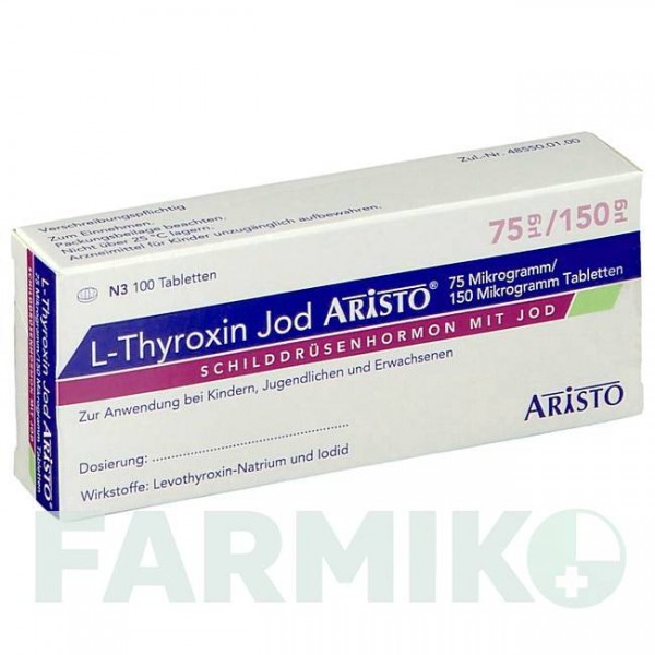 Л ТИРОКСИН (L THYROXIN) 75 мкг/150 мкг таблетки 100 шт - Левотироксин, Йодид калію ARISTO PHARMA