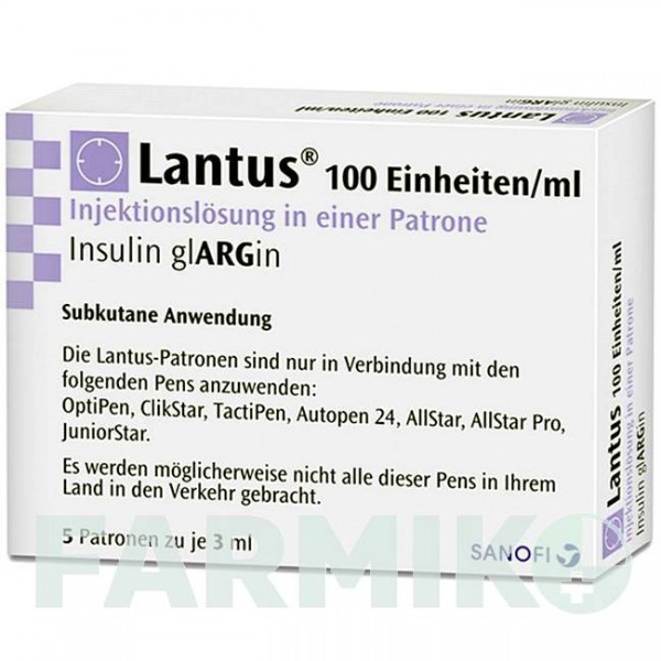 ЛАНТУС (LANTUS) 100 ЕД/мл раствор 5x3 мл - Инсулин гларгин SANOFI