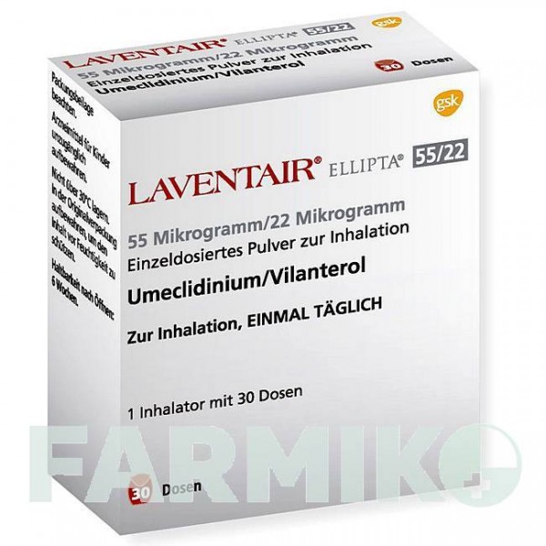 ЛАВЕНТЕР ЕЛЛІПТА (LAVENTAIR ELLIPTA) 55 мкг/22 мкг 30 доз порошок 1 шт - Вілантерол, Умеклідинію бромід BERLIN-CHEMIE