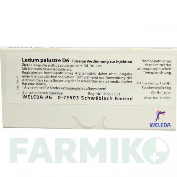 ЛЕДУМ ПАЛУСТРЕ (LEDUM PALUSTRE) D 6 ампули 8 шт - Гомеопатія WELEDA