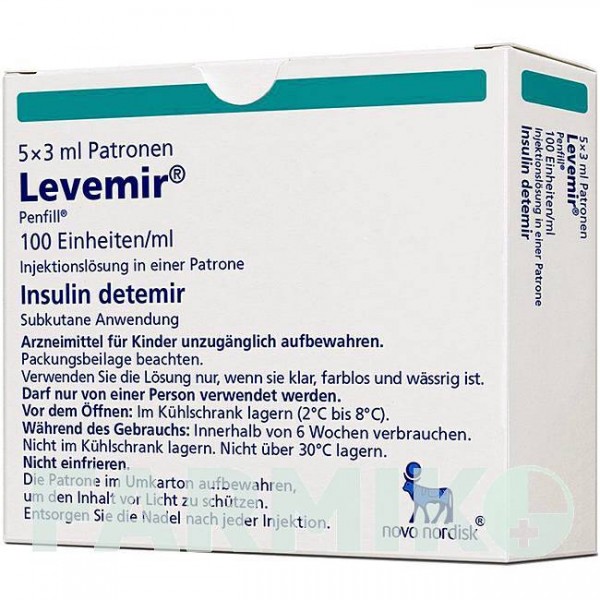 ЛЕВЕМИР (LEVEMIR) 100 мл картриджи 5x3 мл - Инсулин детемир NOVO NORDISK