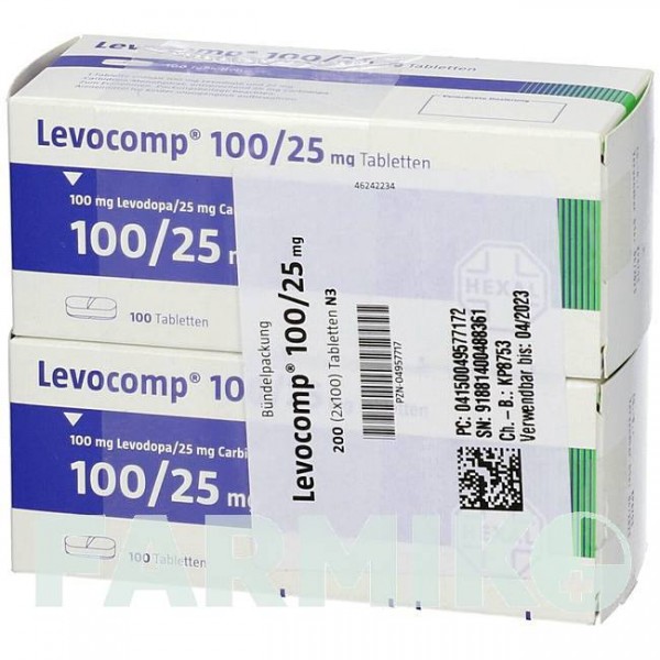 ЛЕВОКОМП (LEVOCOMP) 100 мг/25 мг таблетки 2x100 шт - Леводопа, Карбидопа HEXAL