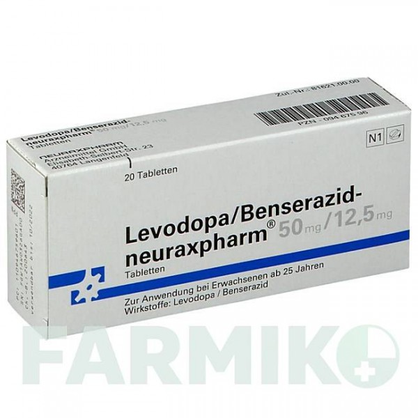 ЛЕВОДОПА (LEVODOPA) 50 мг/12,5 мг таблетки 20 шт - Леводопа, Бенсеразид NEURAXPHARM