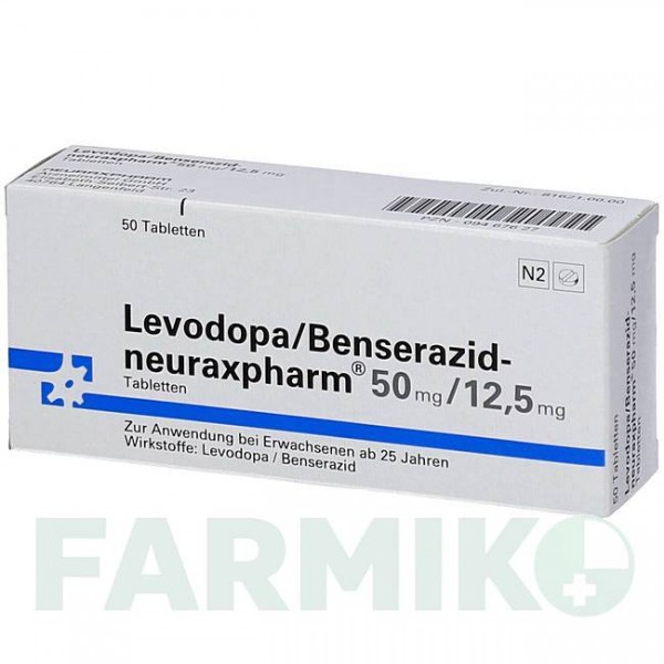 ЛЕВОДОПА (LEVODOPA) 50 мг/12,5 мг таблетки 50 шт - Леводопа, Бенсеразид NEURAXPHARM