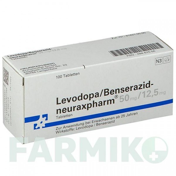 ЛЕВОДОПА (LEVODOPA) 50 мг/12,5 мг таблетки 100 шт - Леводопа, Бенсеразид NEURAXPHARM