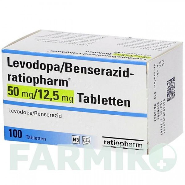 ЛЕВОДОПА (LEVODOPA) 50 мг/12,5 мг таблетки 100 шт - Леводопа, Бенсеразид RATIOPHARM