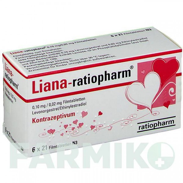 ЛІАНА (LIANA) 0,1/0,02 мг таблетки 6x21 шт - Левоноргестрел, Етинілестрадіол RATIOPHARM
