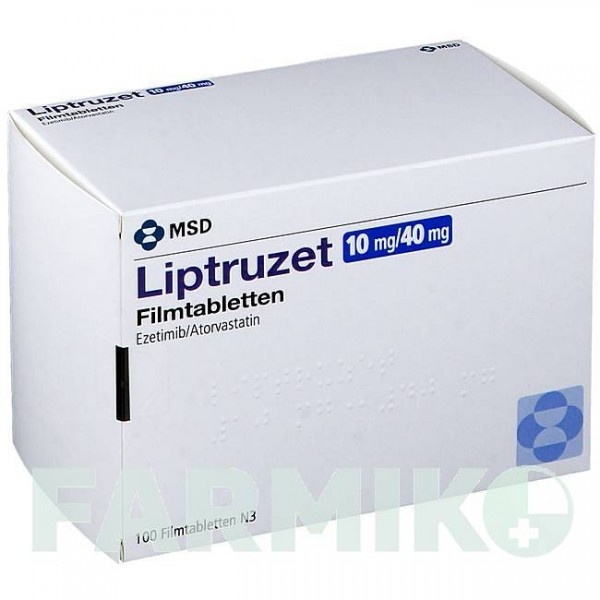 ЛІПТРУЗЕТ (LIPTRUZET) 10 мг/40 мг таблетки 100 шт - Аторвастатин, Езетиміб EMRA-MED