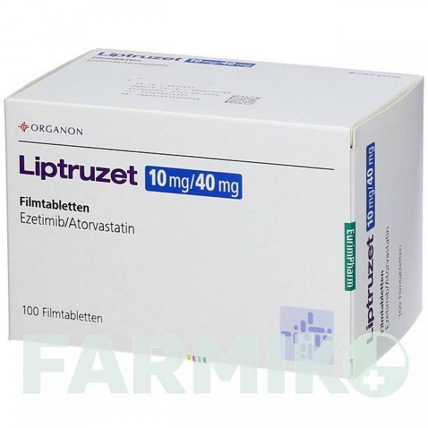 ЛІПТРУЗЕТ (LIPTRUZET) 10 мг/40 мг таблетки 100 шт - Аторвастатин, Езетиміб EURIMPHARM