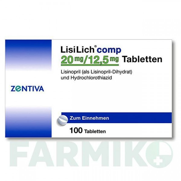 ЛИЗИЛИХ (LISILICH) 20 мг/12,5 мг таблетки 100 шт - Лизиноприл, Гидрохлоротиазид ZENTIVA