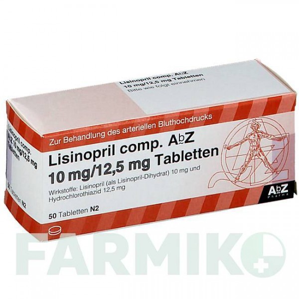 ЛІЗИНОПРИЛ (LISINOPRIL) 10/12,5 мг таблетки 50 шт - Лізиноприл, Гідрохлоротіазид ABZ PHARMA
