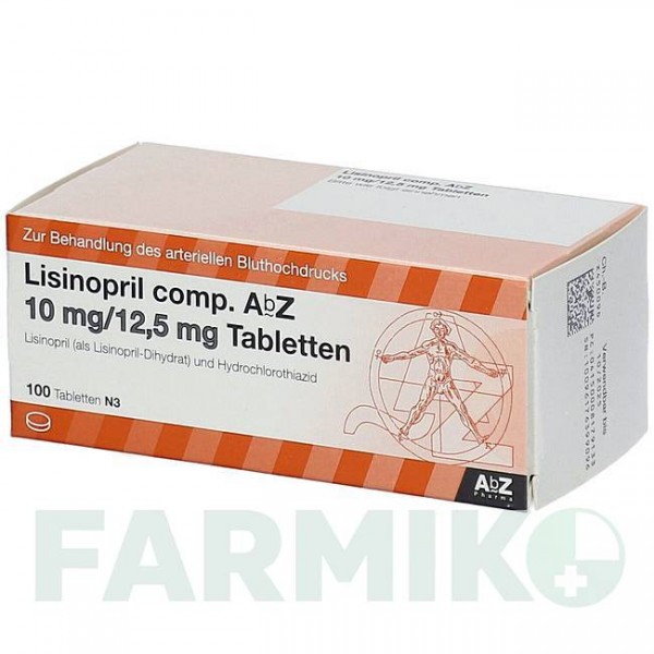 ЛІЗИНОПРИЛ (LISINOPRIL) 10/12,5 мг таблетки 100 шт - Лізиноприл, Гідрохлоротіазид ABZ PHARMA