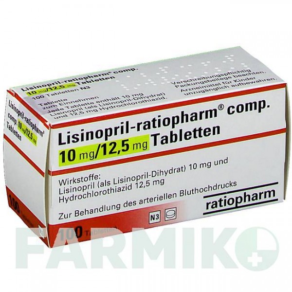 ЛИЗИНОПРИЛ (LISINOPRIL) 10/12,5 мг таблетки 100 шт - Лизиноприл, Гидрохлоротиазид RATIOPHARM