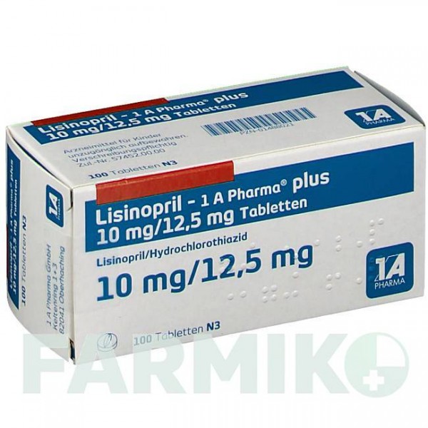 ЛІЗИНОПРИЛ (LISINOPRIL) 10 мг/12,5 мг таблетки 100 шт - Лізиноприл, Гідрохлоротіазид 1 A PHARMA