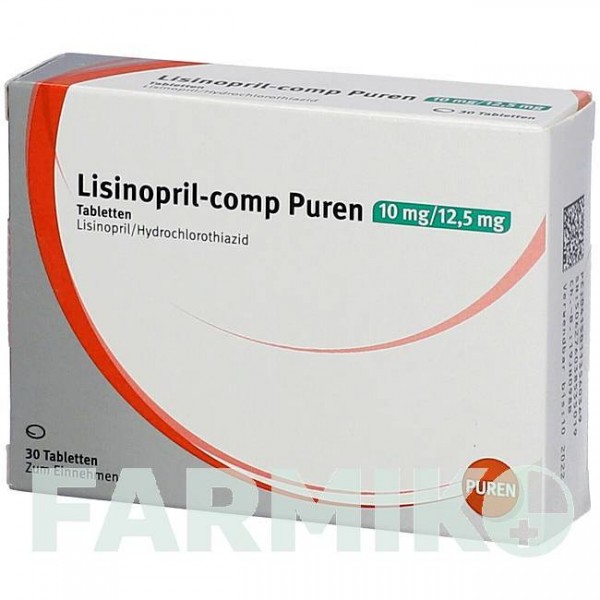 ЛІЗИНОПРИЛ (LISINOPRIL) 10 мг/12,5 мг таблетки 30 шт - Лізиноприл, Гідрохлоротіазид PUREN PHARMA