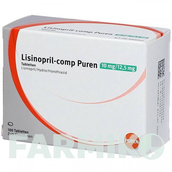 ЛІЗИНОПРИЛ (LISINOPRIL) 10 мг/12,5 мг таблетки 100 шт - Лізиноприл, Гідрохлоротіазид PUREN PHARMA