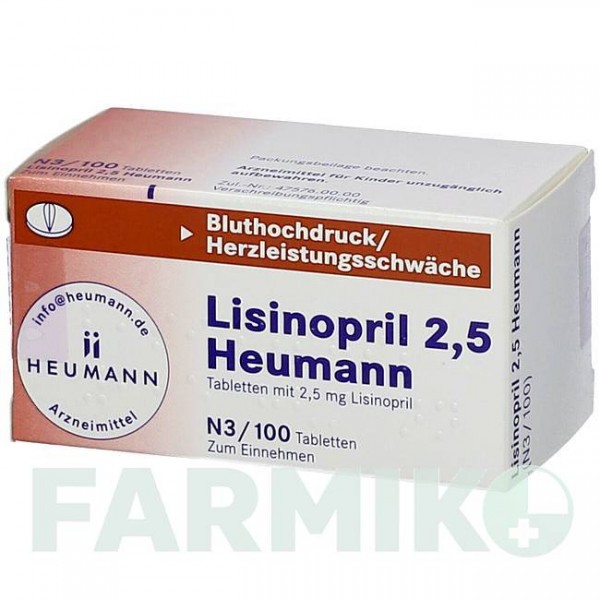 ЛІЗИНОПРИЛ (LISINOPRIL) 2,5 таблетки 100 шт - Лізиноприл HEUMANN PHARMA
