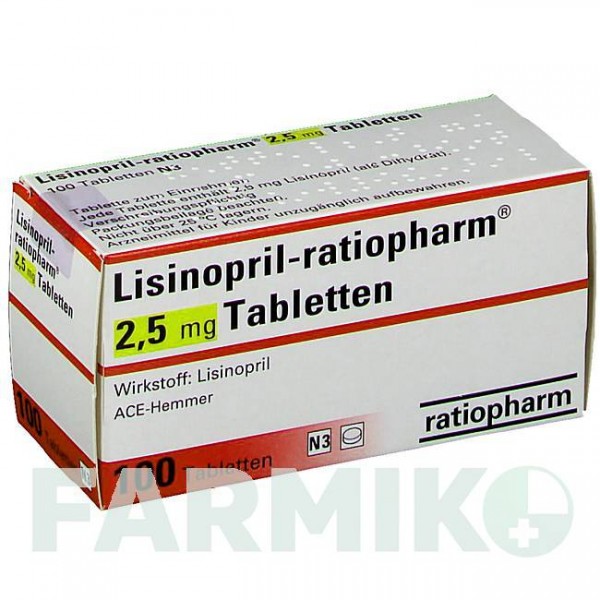 ЛІЗИНОПРИЛ (LISINOPRIL) 2,5 мг таблетки 100 шт - Лізиноприл RATIOPHARM