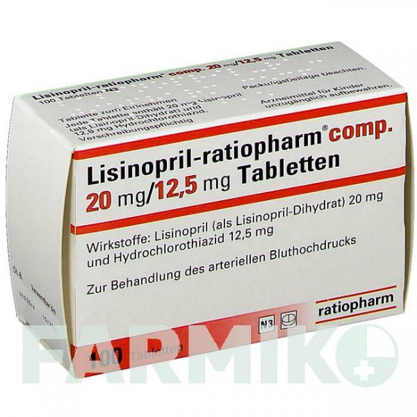 ЛИЗИНОПРИЛ (LISINOPRIL) 20/12,5 мг таблетки 100 шт - Лизиноприл, Гидрохлоротиазид RATIOPHARM