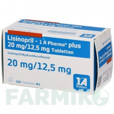 ЛІЗИНОПРИЛ (LISINOPRIL) 20 мг/12,5 мг таблетки 100 шт - Лізиноприл, Гідрохлоротіазид 1 A PHARMA