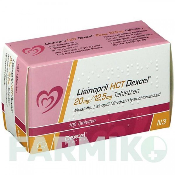 ЛИЗИНОПРИЛ (LISINOPRIL) 20 мг/12,5 мг таблетки 30 шт - Лизиноприл, Гидрохлоротиазид DEXCEL PHARMA