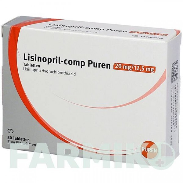 ЛІЗИНОПРИЛ (LISINOPRIL) 20 мг/12,5 мг таблетки 30 шт - Лізиноприл, Гідрохлоротіазид PUREN PHARMA