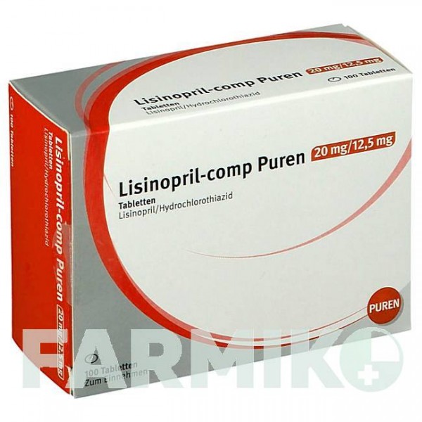 ЛІЗИНОПРИЛ (LISINOPRIL) 20 мг/12,5 мг таблетки 100 шт - Лізиноприл, Гідрохлоротіазид PUREN PHARMA