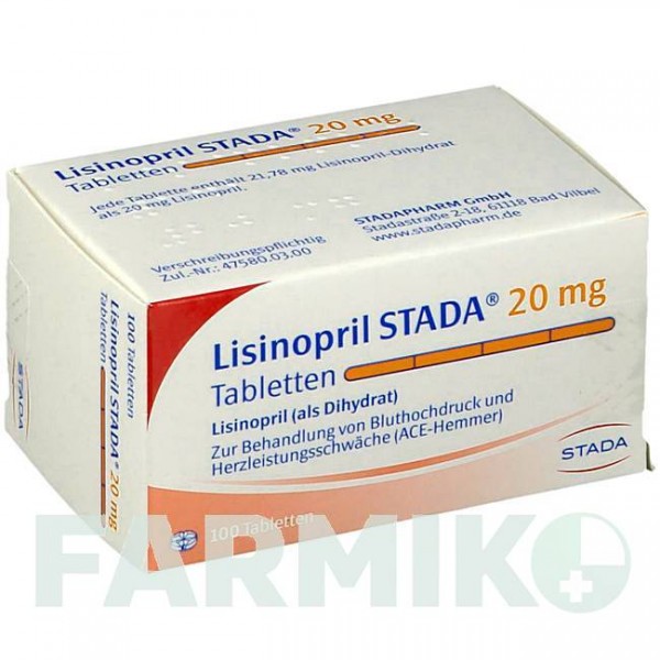 ЛИЗИНОПРИЛ (LISINOPRIL) 20 мг таблетки 100 шт - Лизиноприл STADAPHARM