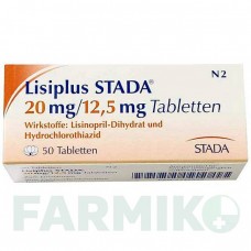 ЛИЗИПЛЮС (LISIPLUS) 20 мг/12,5 мг таблетки 50 шт - Лизиноприл, Гидрохлоротиазид STADAPHARM