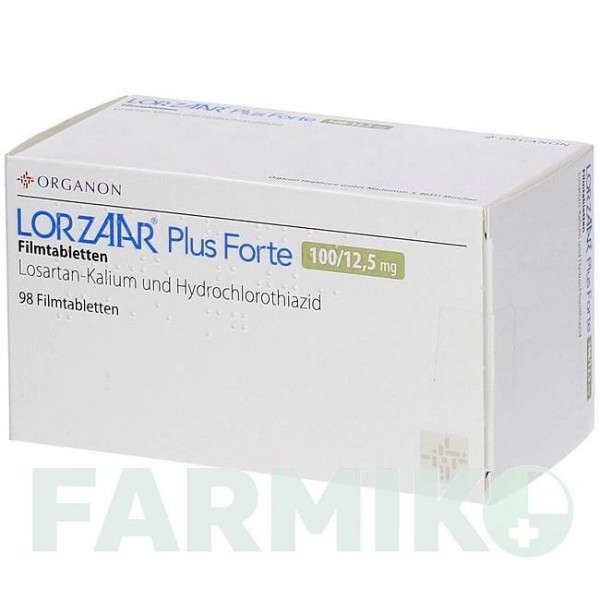 ЛОРЗААР (LORZAAR) 100/12,5 мг таблетки 98 шт - Лозартан, Гідрохлоротіазид ORGANON