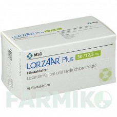 ЛОРЗААР (LORZAAR) 50/12,5 мг таблетки 98 шт - Лозартан, Гідрохлоротіазид BB FARMA