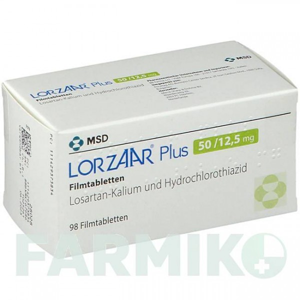 ЛОРЗААР (LORZAAR) 50/12,5 мг таблетки 98 шт - Лозартан, Гідрохлоротіазид BB FARMA