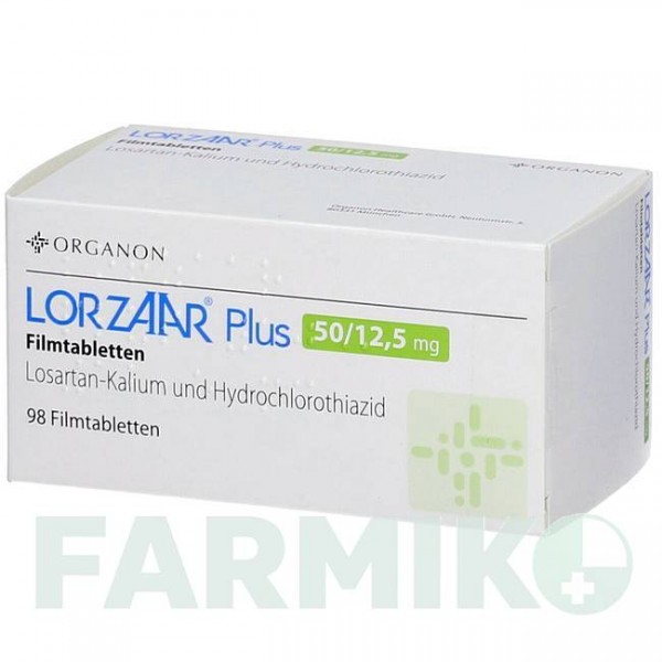 ЛОРЗААР (LORZAAR) 50/12,5 мг таблетки 98 шт - Лозартан, Гидрохлоротиазид ORGANON