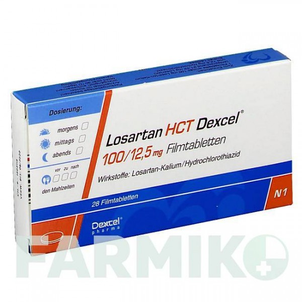 ЛОЗАРТАН (LOSARTAN) 100/12,5 мг таблетки 28 шт - Лозартан, Гідрохлоротіазид DEXCEL PHARMA