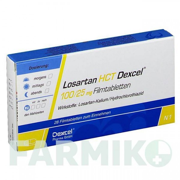 ЛОЗАРТАН (LOSARTAN) 100/25 мг таблетки 28 шт - Лозартан, Гідрохлоротіазид DEXCEL PHARMA