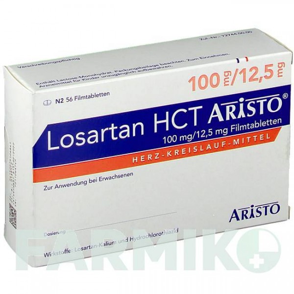 ЛОЗАРТАН (LOSARTAN) 100 мг/12,5 мг таблетки 56 шт - Лозартан, Гидрохлоротиазид ARISTO PHARMA