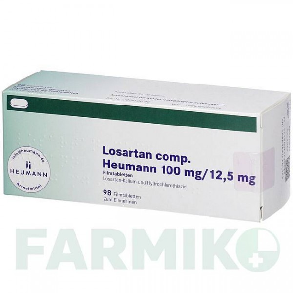 ЛОЗАРТАН (LOSARTAN) 100 мг/12,5 мг таблетки 98 шт - Лозартан, Гидрохлоротиазид HEUMANN PHARMA